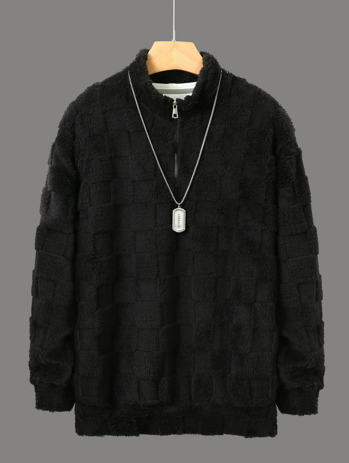 Men's cozy fleece pullover with stand-up collar and zipper Lisslune