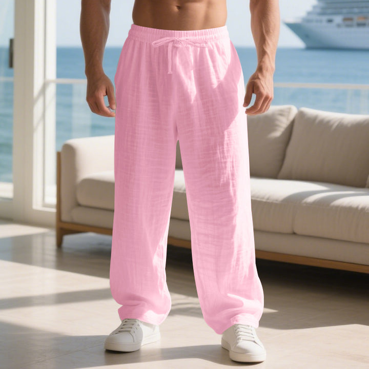 Men's relaxed linen trousers with elastic waistband and loose fit Lisslune