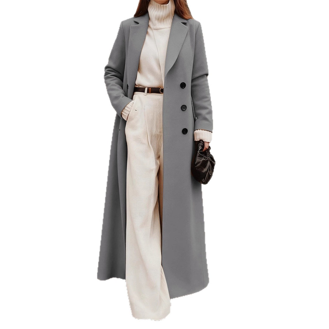Ladies Elegant Wool Coat with Double Button Placket and Deep Pockets