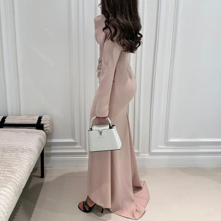 Women's maxi dress with elegant wrap neckline and figure-hugging silhouette