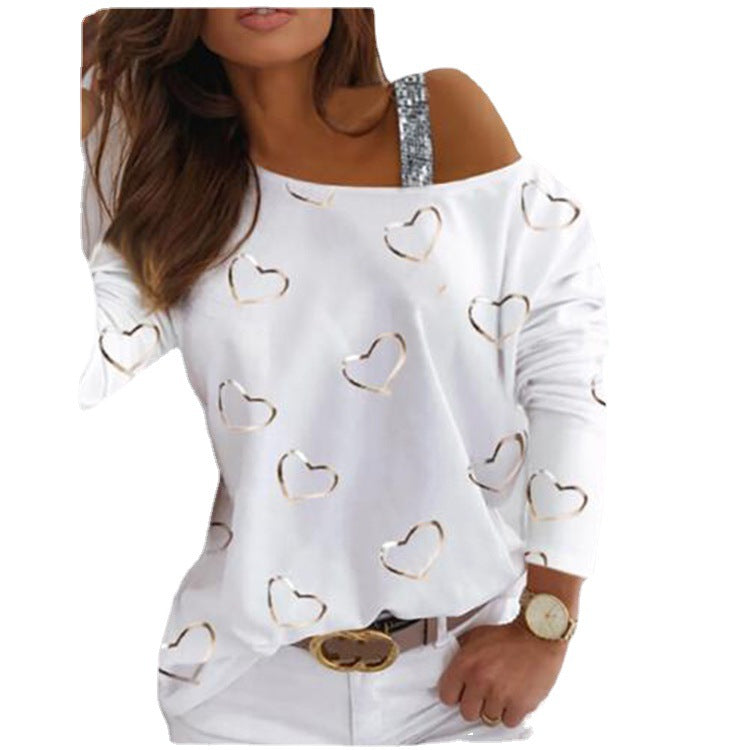 Women's fashionable sweatshirt with heart-shaped design and sparkling accents Lisslune