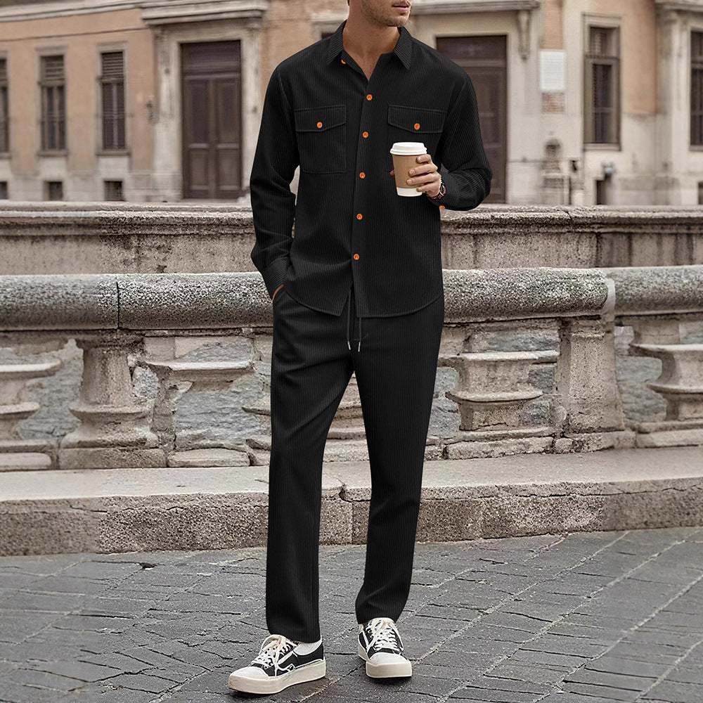Men's Casual Stripe Set with Modern Button Details and Practical Pockets Lisslune