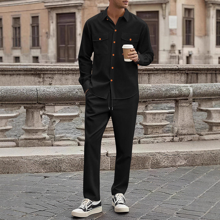 Men's Casual Stripe Set with Modern Button Details and Practical Pockets Lisslune