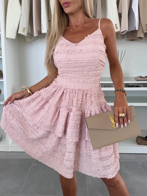 Ladies Summer A-Line Dress with Ruffles and Fine Texture Design