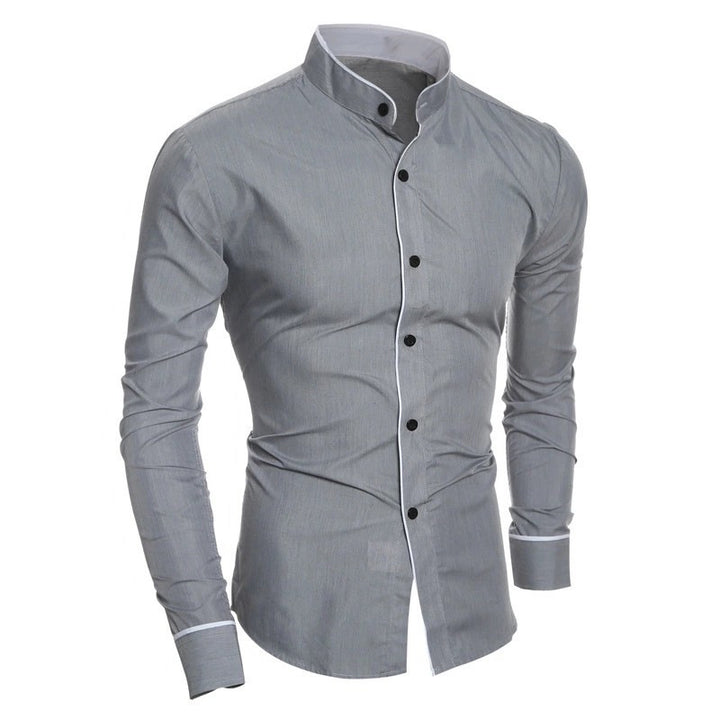 Men's long-sleeve shirt with modern stand-up collar and stylish contrast seams Lisslune