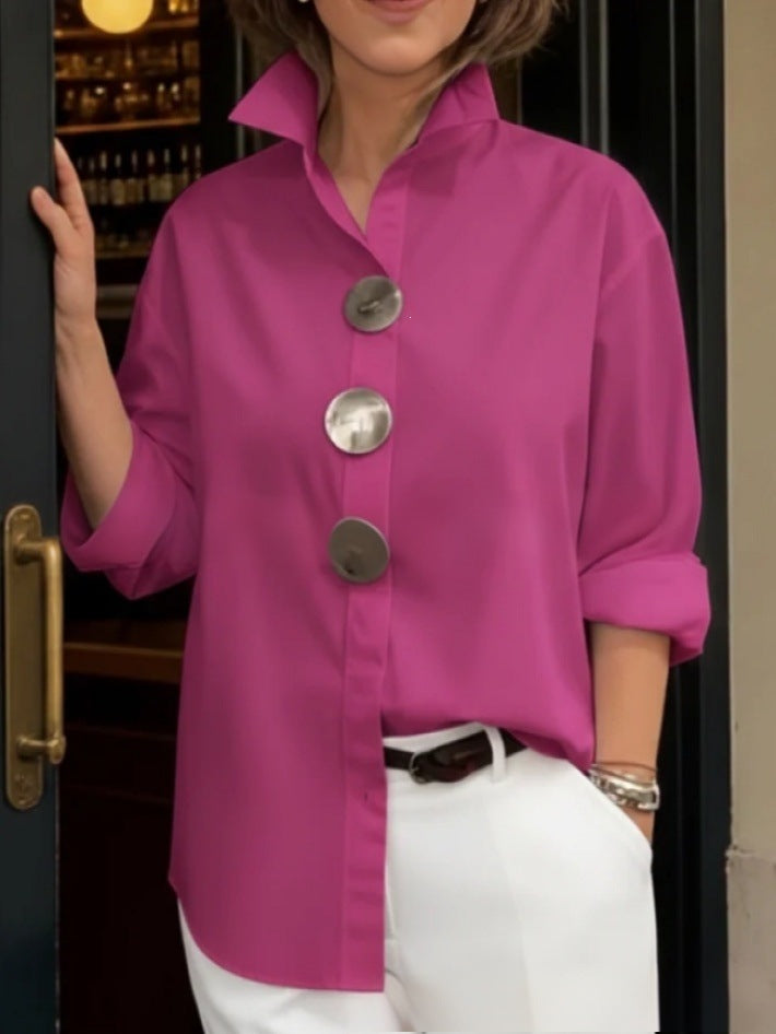 Women's stylish shirt with large button details and a chic standing collar Lisslune
