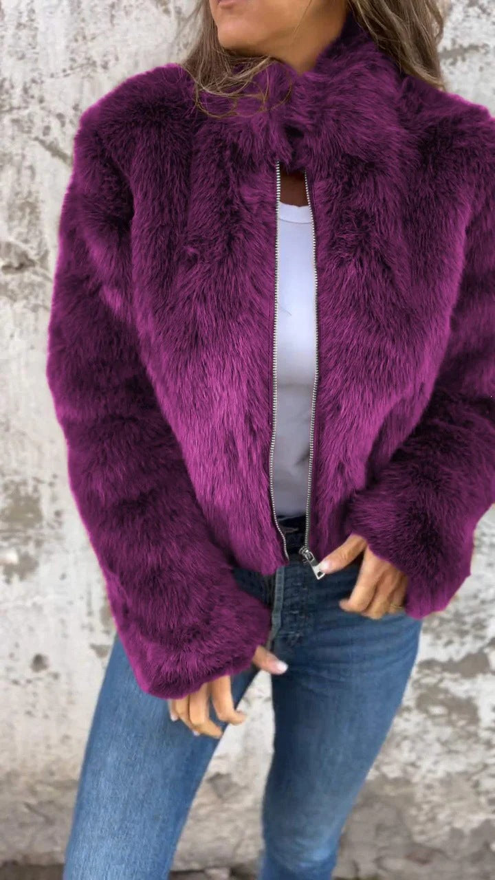 Women's Cozy Fleece Jacket with High Collar Lisslune