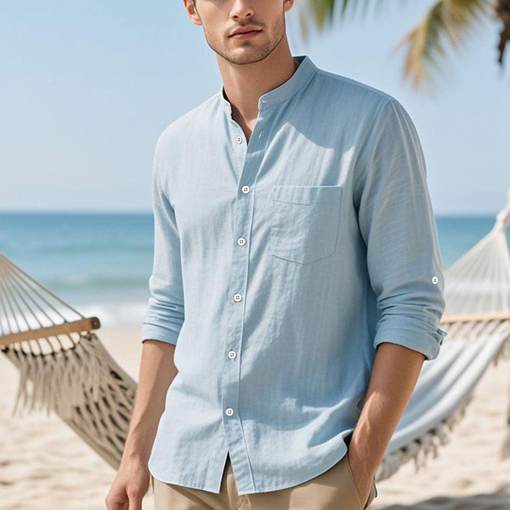 Men's shirt in elegant Henley style with textured cotton Lisslune
