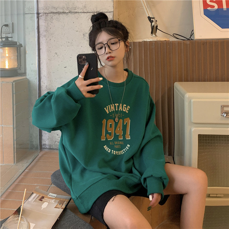 Women's Casual Oversized Sweatshirt with Vintage Print Lisslune