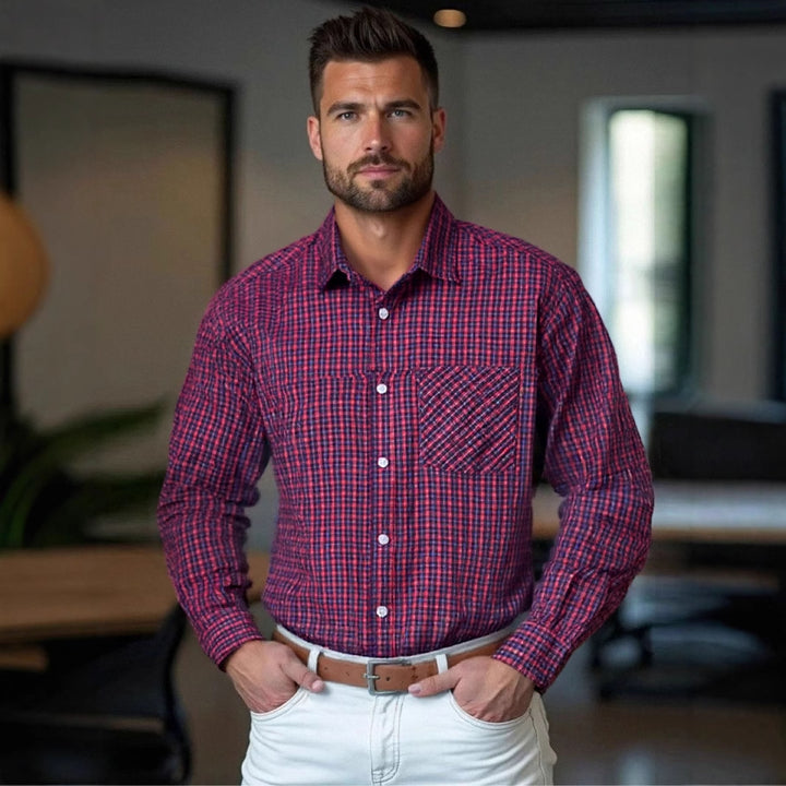 Men's high-quality checkered long sleeve shirt Lisslune