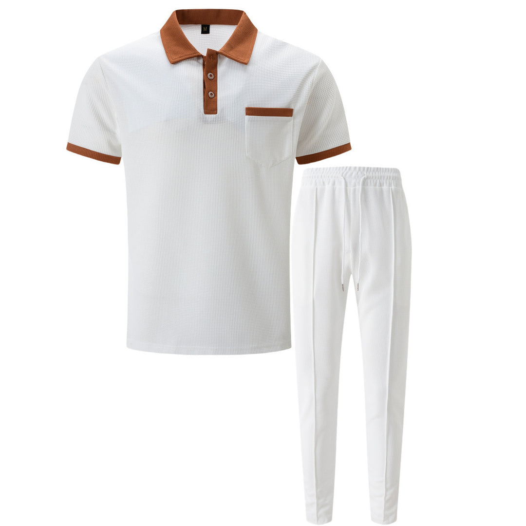 Men's elegant leisure set with textured polo shirt and comfortable pants Lisslune