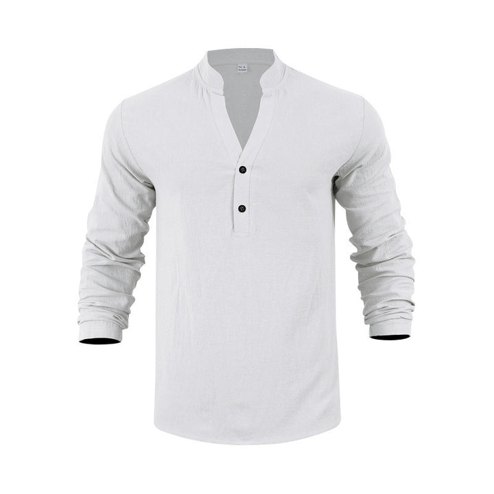 Men's long-sleeved Henley shirt with fashionable collar and decorative button details Lisslune