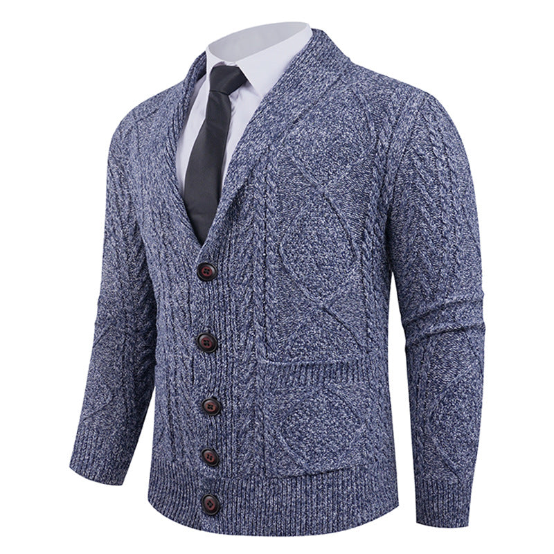 Men's cardigan with distinctive cable knit pattern and stylish shawl collar Lisslune