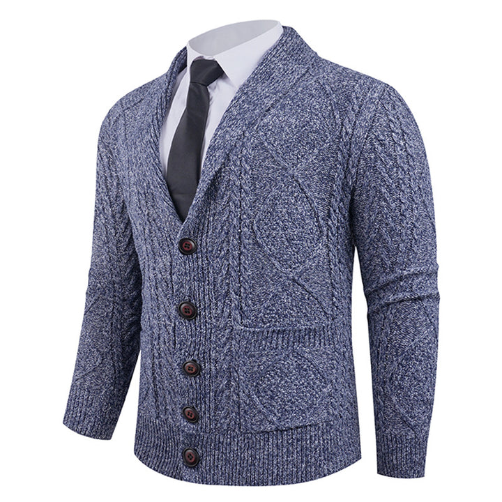 Men's cardigan with distinctive cable knit pattern and stylish shawl collar Lisslune