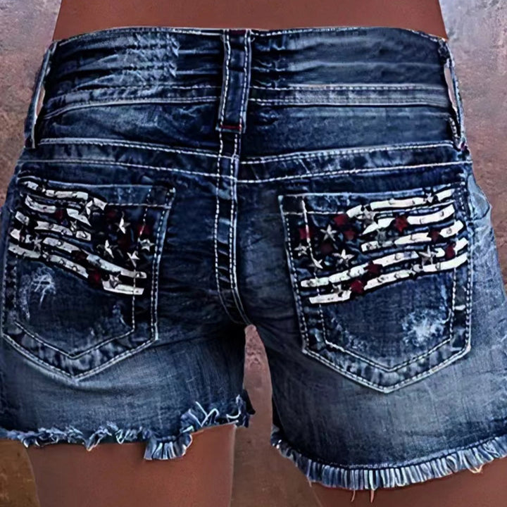 Women's cargo shorts with stylish tear details and patriotic applications Lisslune