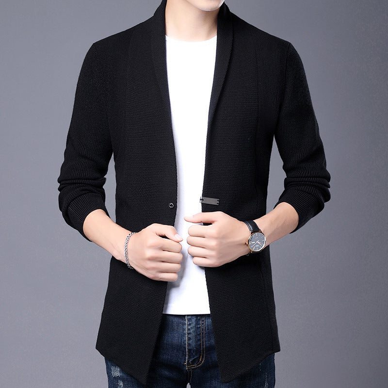 Men's Long Sleeve Cardigan with Modern Shawl Collar and Asymmetrical Hem Lisslune