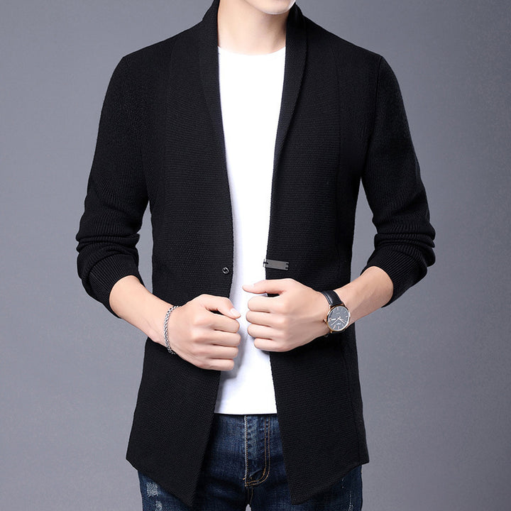 Men's Long Sleeve Cardigan with Modern Shawl Collar and Asymmetrical Hem Lisslune