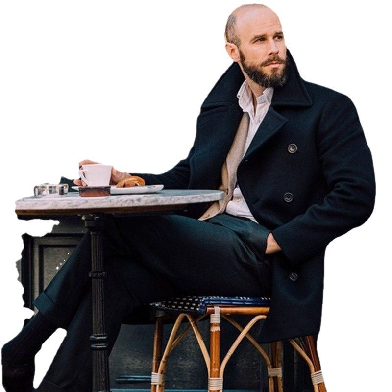 Men's elegant double-breasted wool coat with textured outer material Lisslune
