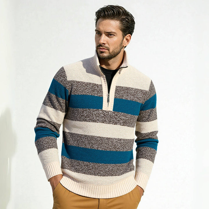 Men's fashionable stand-up collar sweater with decorative stripes Lisslune