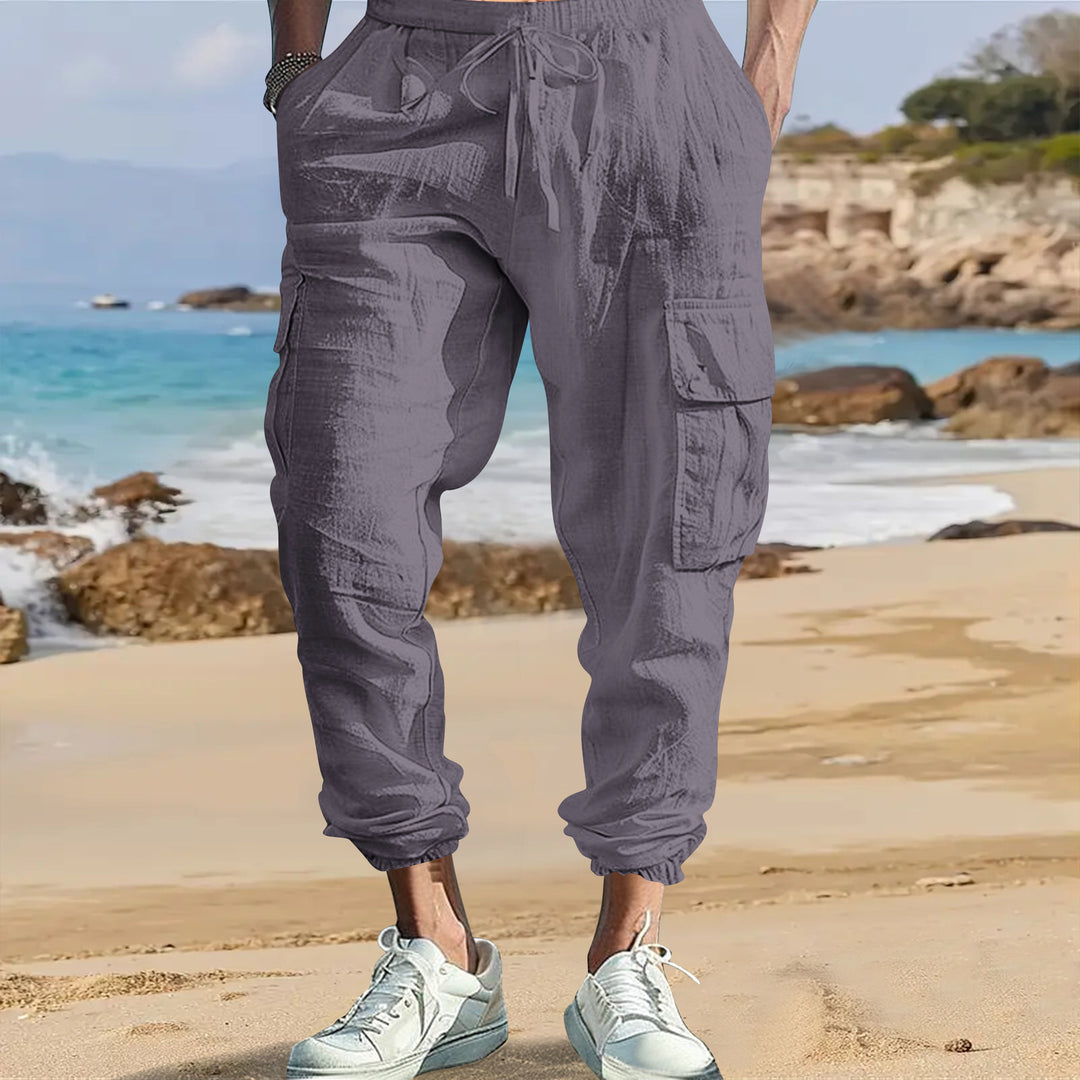 Men's casual cargo pants made from lightweight, breathable fabric with practical side pockets Lisslune