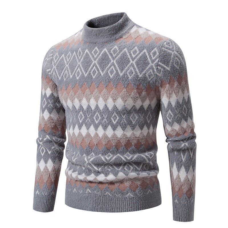 Men's knit sweater with geometric pattern and high collar Lisslune