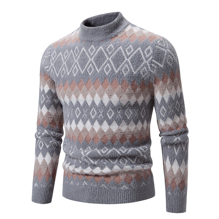 Men's knit sweater with geometric pattern and high collar Lisslune