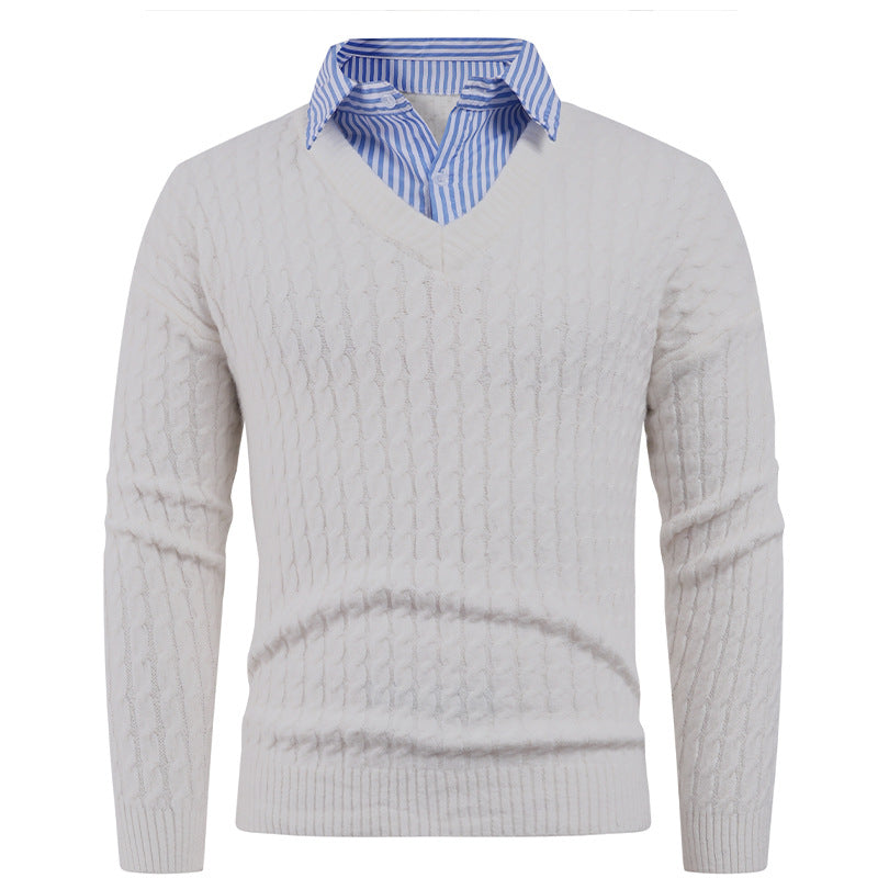 Men's Elegant Knit Sweater with V-Neck and Fine Texture Lisslune