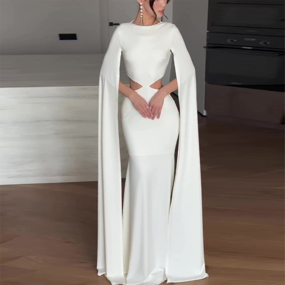 Women's Elegant Evening Dress with Innovative Cut-Out and Dramatic Cape