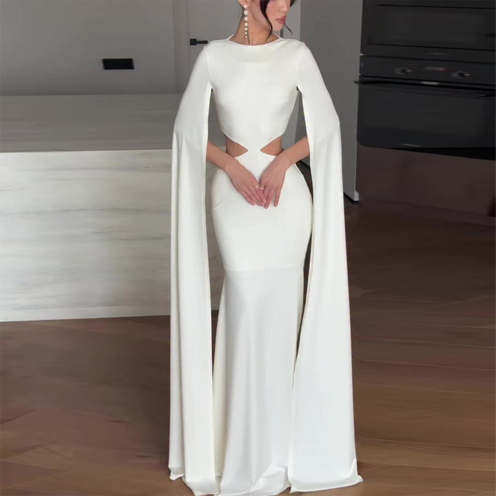 Women's Elegant Evening Dress with Innovative Cut-Out and Dramatic Cape