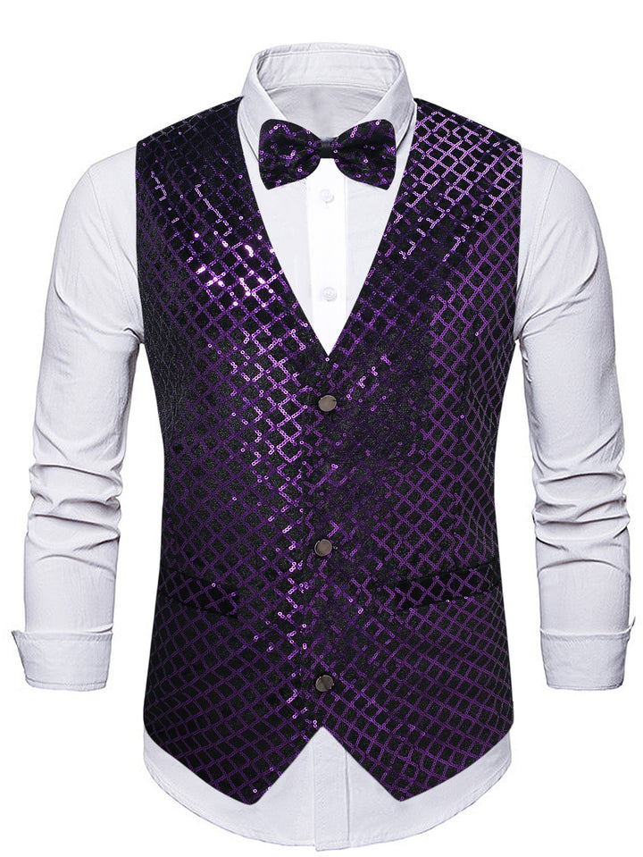 Men's elegant sequin waistcoat with matching bow tie Lisslune