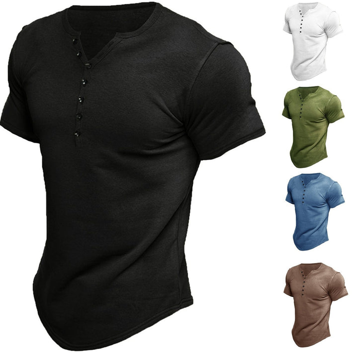 Men's short sleeve shirt with modern Henley neckline and stylish button details Lisslune