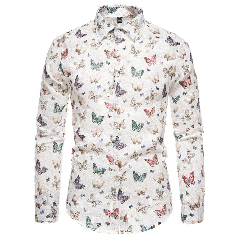 Men's Long Sleeve Shirt with Colorful Butterfly Pattern Lisslune