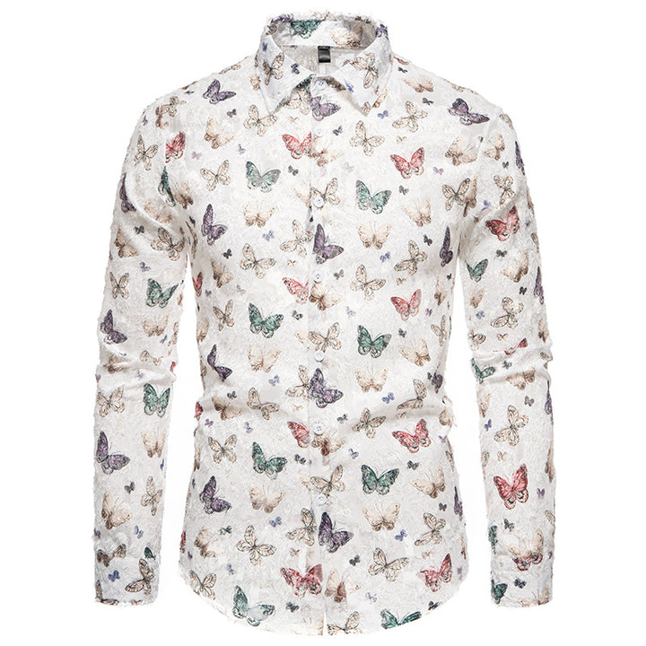 Men's Long Sleeve Shirt with Colorful Butterfly Pattern Lisslune