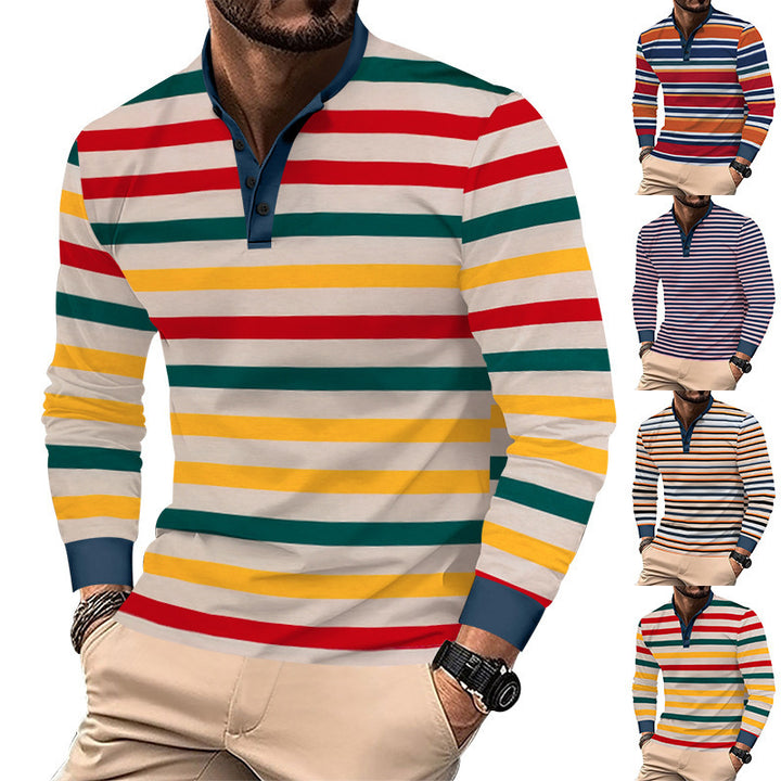 Men's long-sleeve shirt in an elegant striped look with a fashionable stand-up collar Lisslune