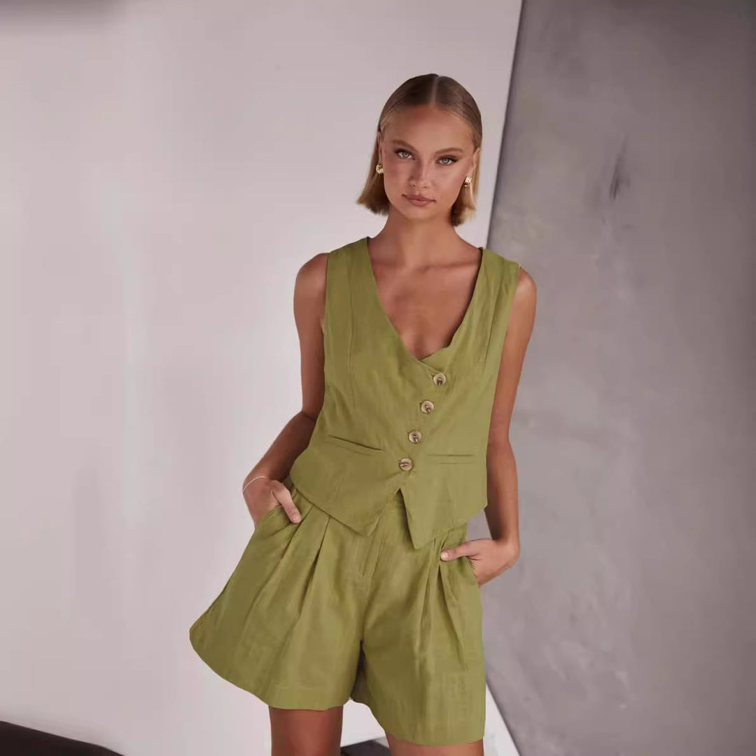 Women Casual Two-Piece with Short Sleeve Blouse and Shorts Lune London