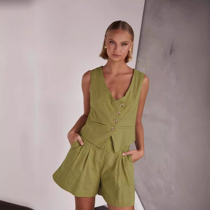 Women Casual Two-Piece with Short Sleeve Blouse and Shorts Lune London