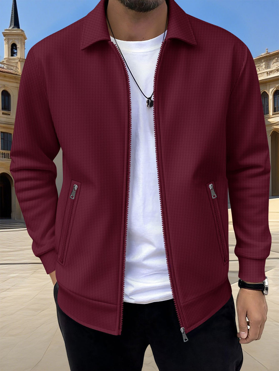 Men's modern leisure jacket with textured design and practical zip pockets Lisslune