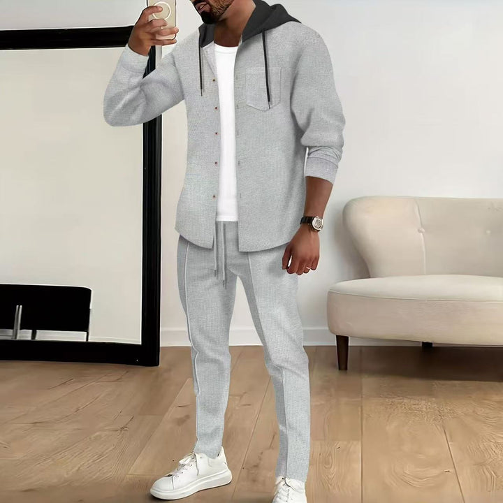 Men's casual tracksuit set with textured top and elastic jogging pants Lisslune