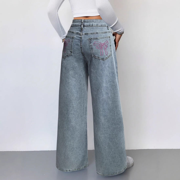 Ladies wide-cut vintage-style jeans with high waistband and casual look Lisslune