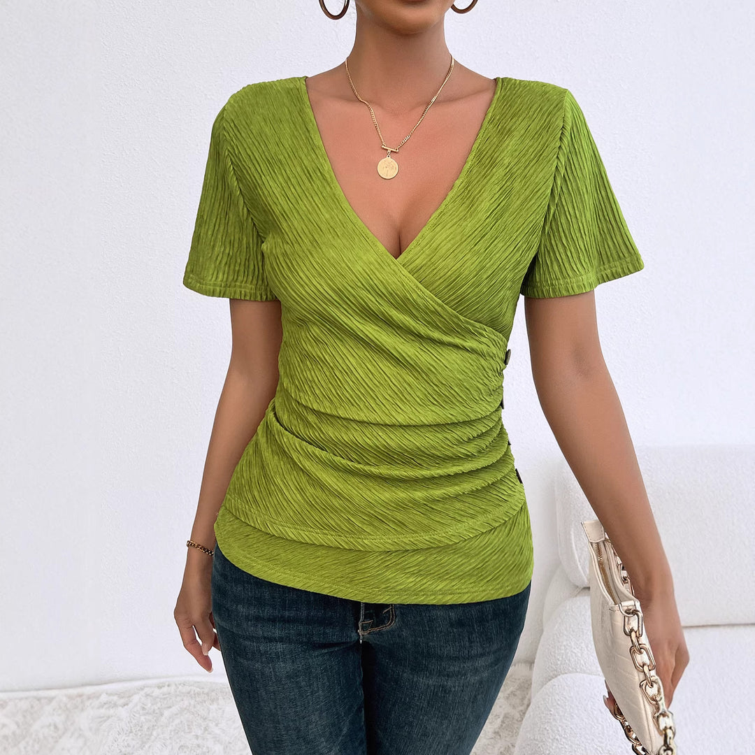 Women's wrap blouse with refined folds and button details Lisslune