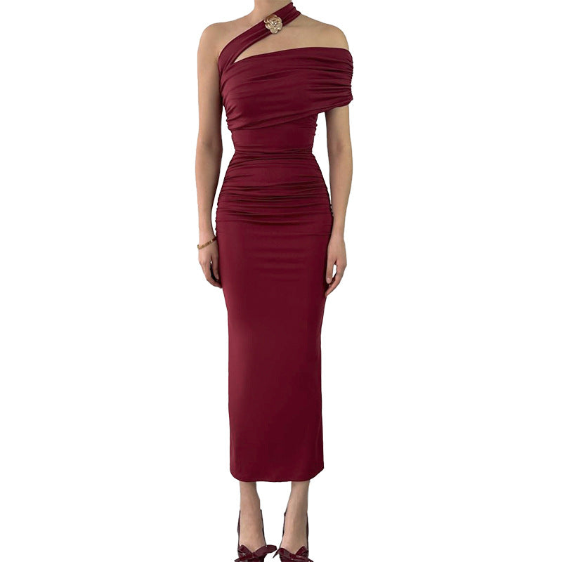 Women's Elegant Wrap Evening Dress with Asymmetric Cut and Figure-Flattering Design