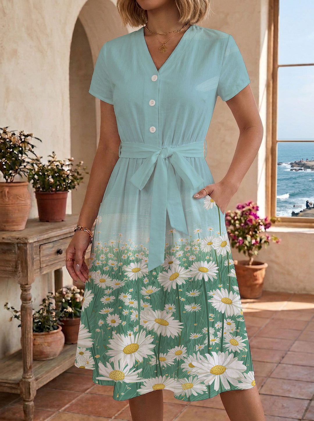 Women's casual dress with modern leopard print and adjustable belt Lisslune