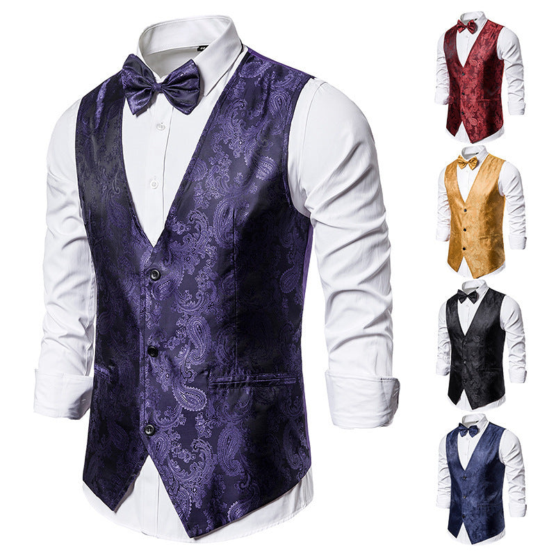 Men's Noble Vest with Floral Pattern and Matching Bowtie Lisslune