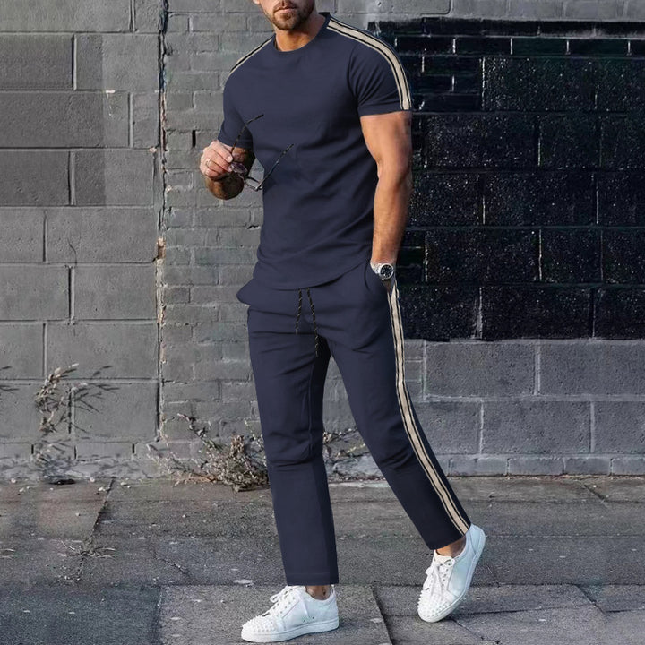Men's sporty leisure set with high-quality material and fashionable stripes Lisslune
