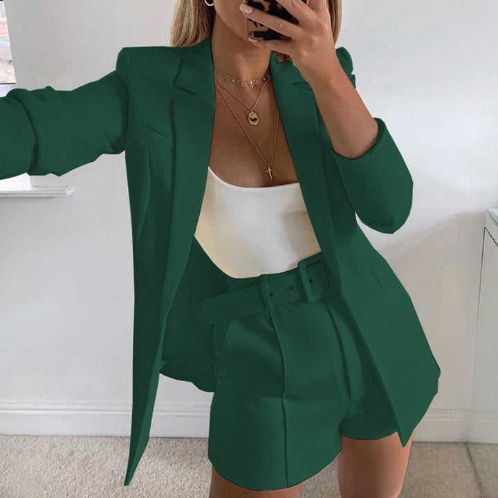 Ladies Fashion Blazer Set with Figure-Hugging Cut and High-Waisted Shorts Lisslune