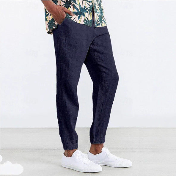 Men's Lightweight Summer Linen Pants with Elastic Waistband and Side Pockets Lisslune