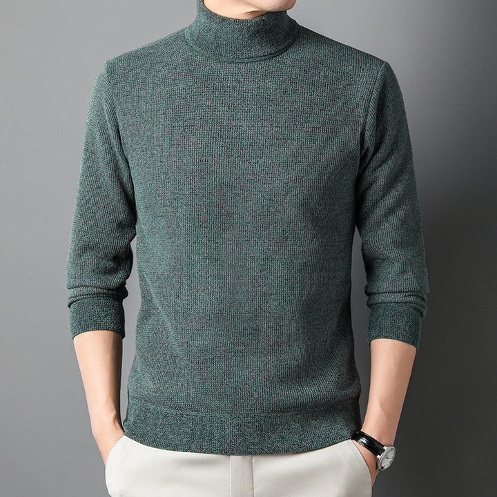 Men's Knit Sweater with High Collar and Fine Ribbed Structure Lisslune