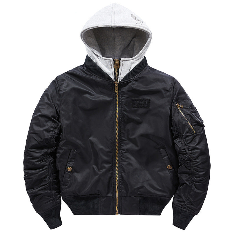 Men's Bomber Jacket with Removable Hood and Practical Pockets Lisslune