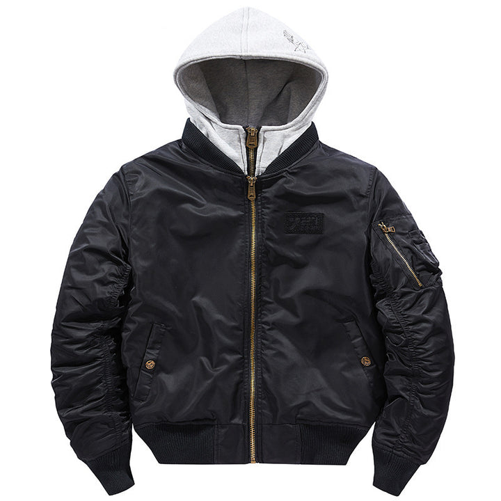Men's Bomber Jacket with Removable Hood and Practical Pockets Lisslune