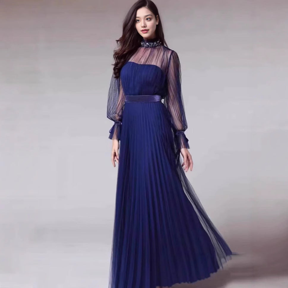 Women's Elegant Maxi Dress with Shimmering Chiffon and Playful Ruffle Details Lisslune
